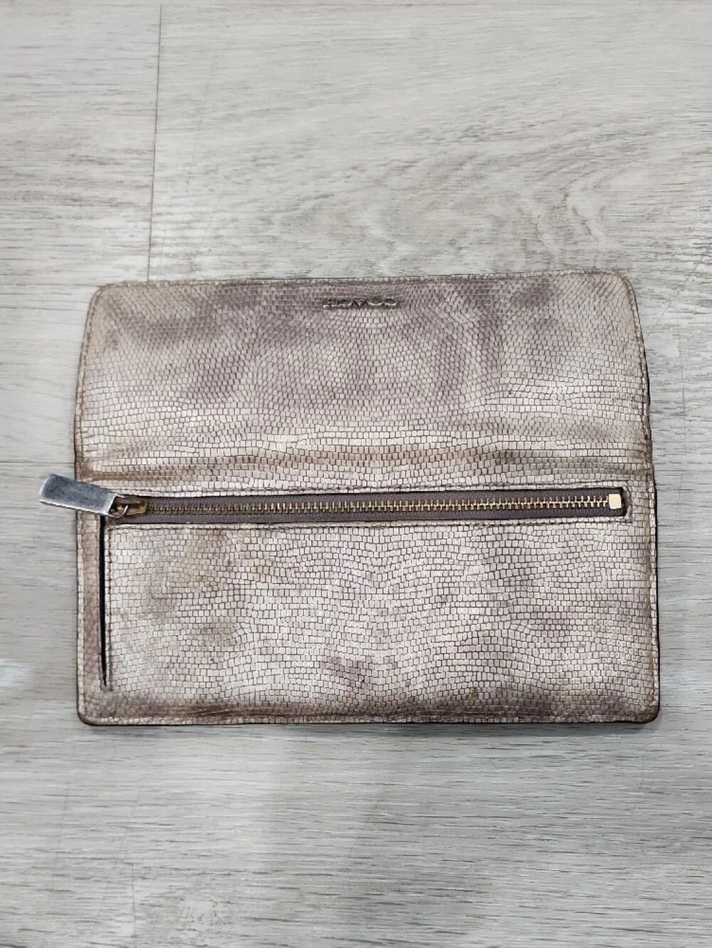 COACH Metallic Taupe Textured Fold-Over Wallet